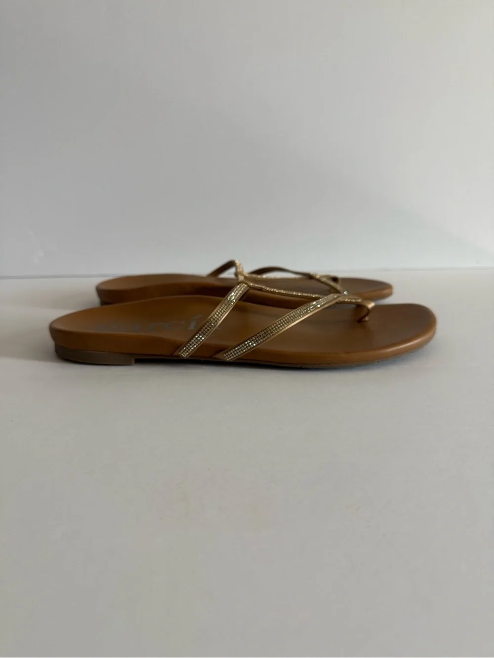 Pedro Garcia Brown Sandal with Gold Rhinestone Straps size 8